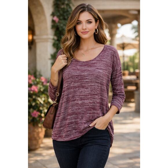 Torrid Tops - Torrid Women's Maroon Heathered Long Sleeve Top Size 1X Casual Stretch Comfort